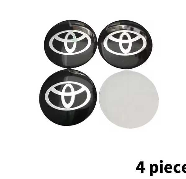 Conjunto 4x centro de jantes TOYOTA cromados + 4x stickers adesivos pretos