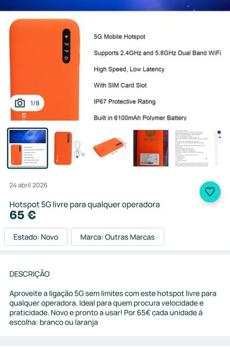Hotspot Novo,  5G  Livre qualquer operadora