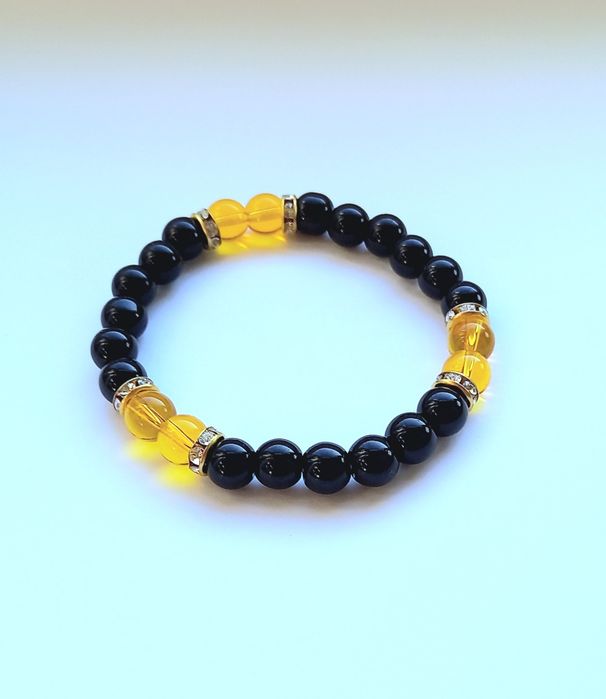 Парні браслети "сила і вогонь" - чорний агат і цитрин