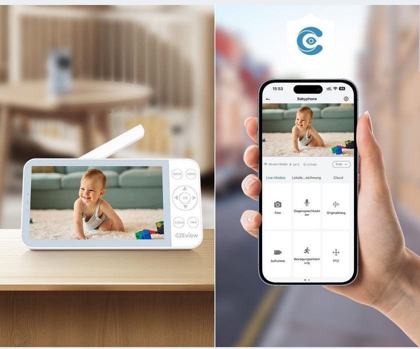 Niania elektroniczna CZEview Kamera dziecięca 2K 4,3" Wi-fi 360 stopni