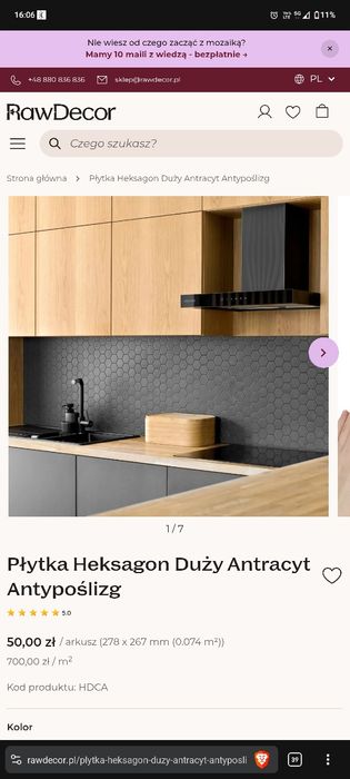 Raw Decor Płytka Heksagon Duży Antracyt Antypoślizg