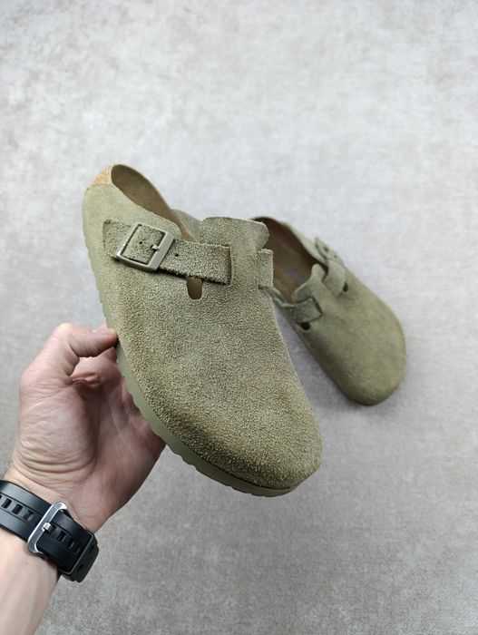 Мужские замшевые шлепанцы сабо birkenstock boston