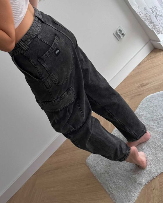 Pull&Bear spodnie jeansy baggy szerokie nogawki bojówki czarne 36 S