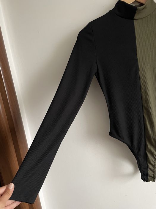 Pink Vanilla prazkowane body duocolor półgolf khaki oliwka