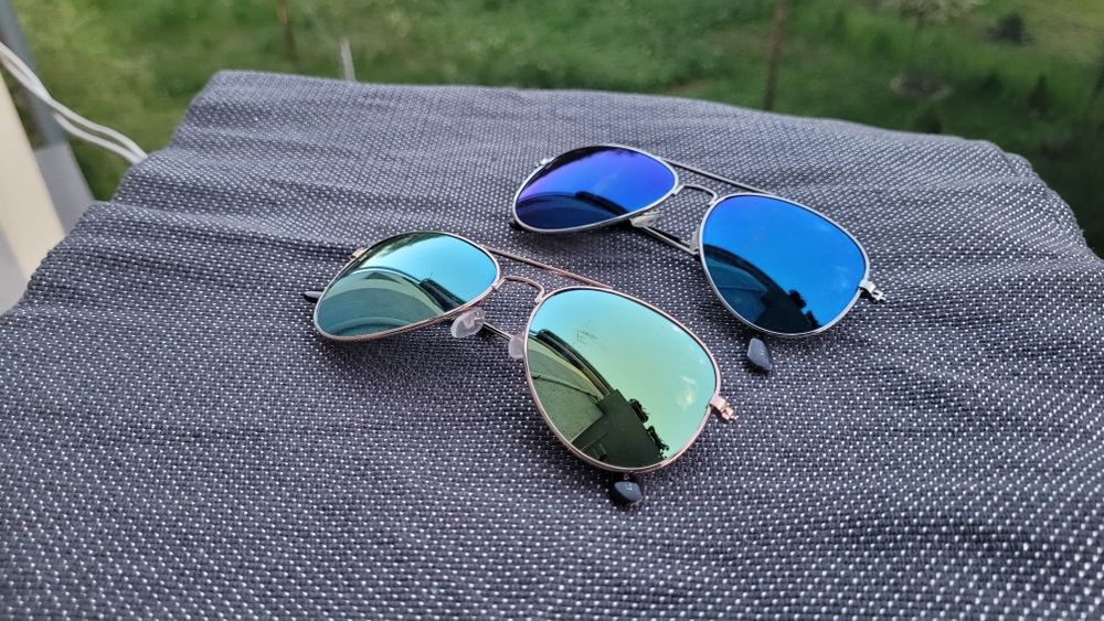 2 szt. Okulary ciemne, lustrzane, dzieciece avionaut na ok 8-10 lat