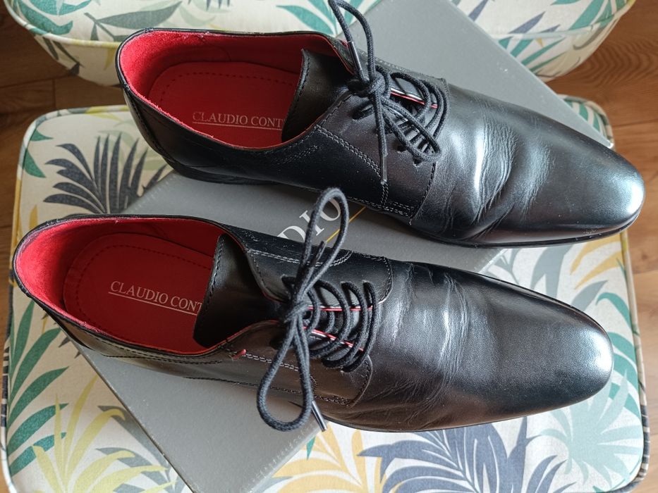 Buty męskie skórzane z czerwonym wnętrzem stan bardzo dobry