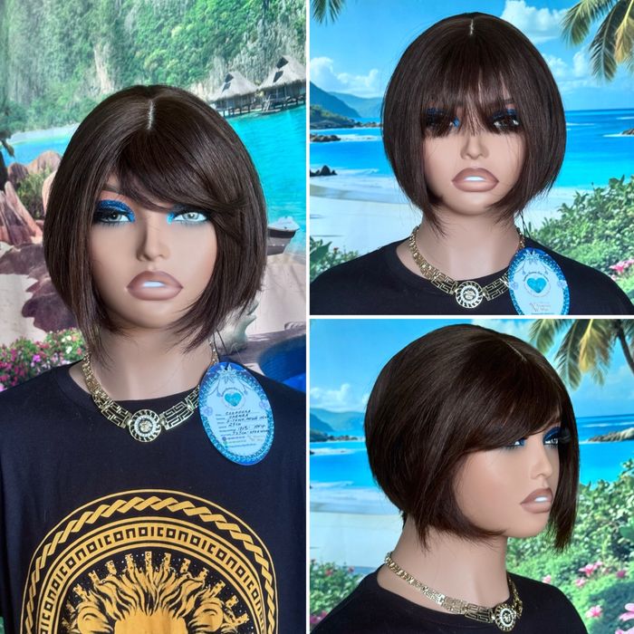 Натуральный парик кожа шёлк славянка русые волосы боб каре с чёлкой