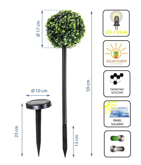 zestaw lampy solarne  3 kule  BUKSZPANOWYCH 27 LED