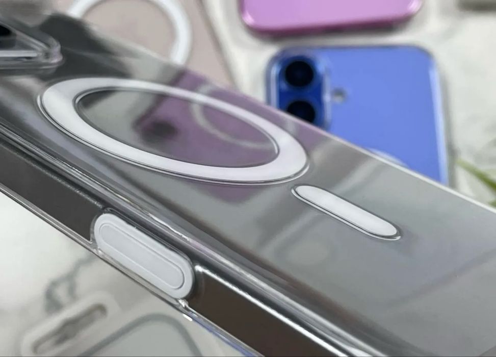 Чехол с Кнопкой iPhone 12-16 mini/Plus/Pro/Pro Max прозрачный