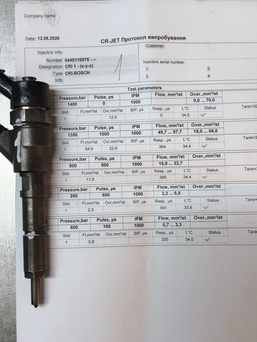 Перевірені дизельні форсунки Bosch(0445110076)(2.0HDI;JTD) Citroen;Fiat;Peugeot;Suzuki