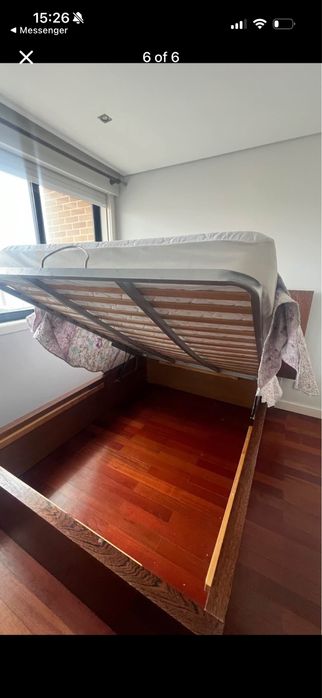 Cama de madeira maciça com colchao e arrumacao + transporte