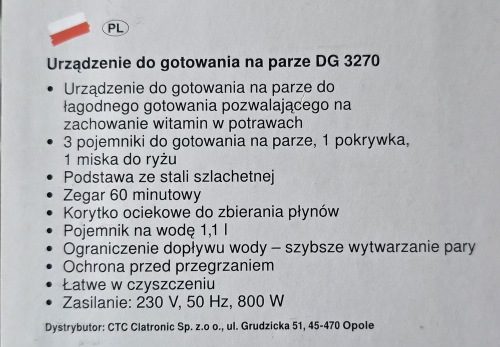 CLATRONIC DG 3270 - urzędzenie do gotowania na parze