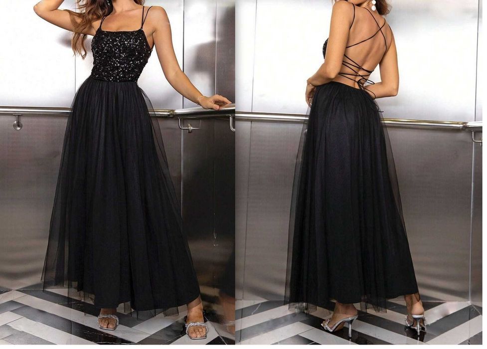 Damska sukienka wiązana MAXI wieczorowa studniówka, sylwester itp.