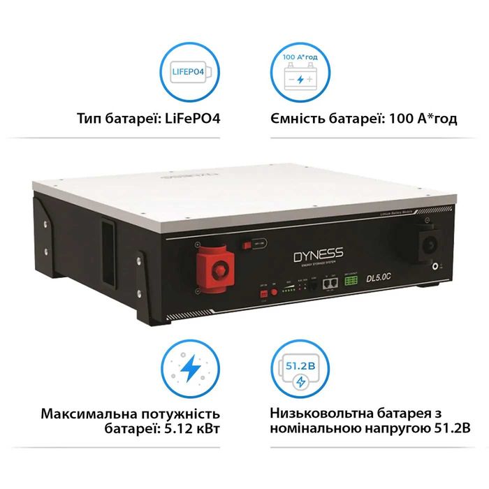 Акумуляторна літій-залізо-фосфатна батарея Dyness DL5.0C, HEAT 100A/г, 5.12кВт