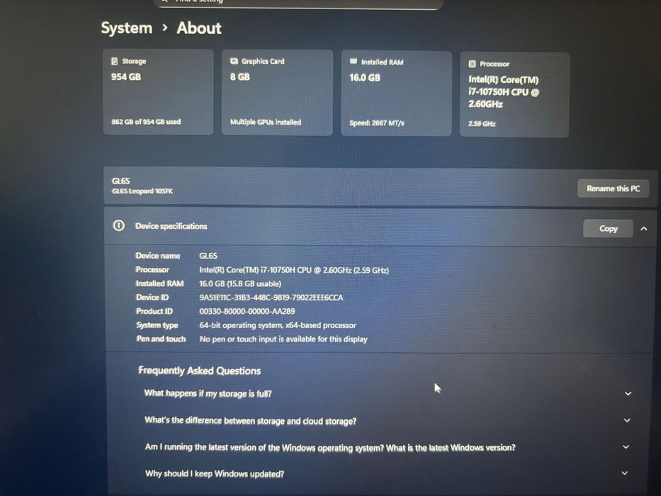 Laptop MSI GL65 - RTX 2070