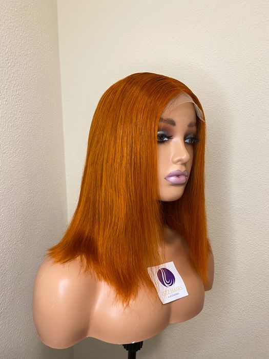 Peruca 100% cabelo humano bob ruivo com fecho 4x4.