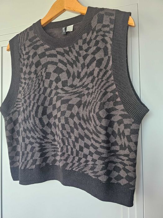 Divided By H&M dzaninowy sweter-kamizelka w kartkę iluzja