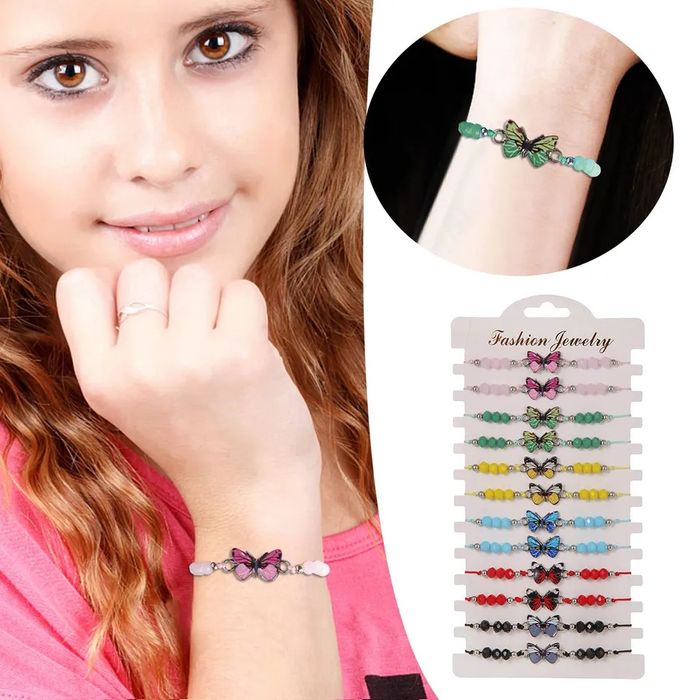 Pulseira/tornozeleira borboletas em tons azul, rosa, verde, amarelo