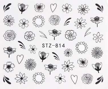 stz814 naklejki wodne czarne na paznokcie kwiaty