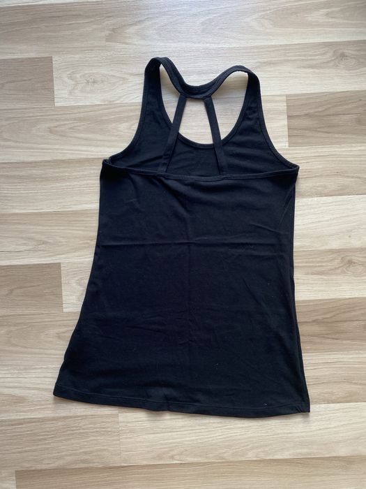 Bluzka Tshirt top na ramiączka czarny z białym nadrukiem Cropp XS