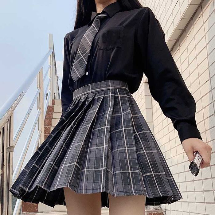 Спідниця картата сіра форма у школу юбка стиль аниме школьная в клетку