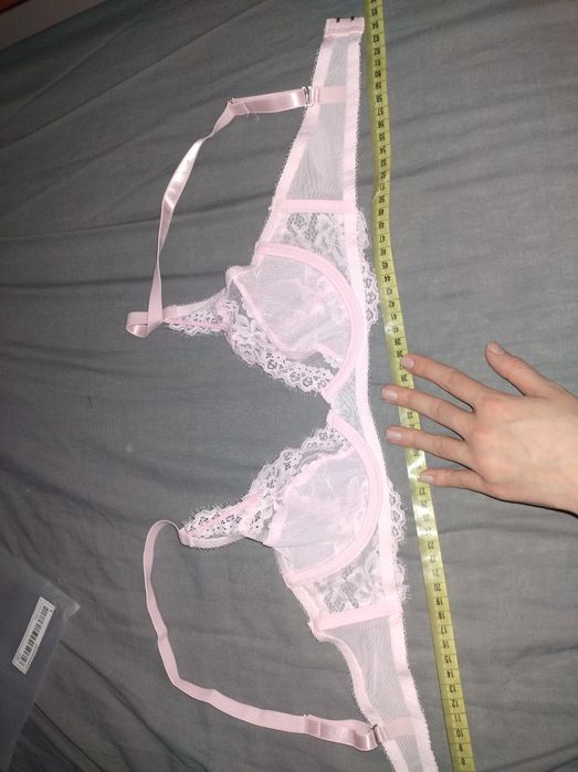 Różowy pudrowy biustonosz stanik koronka sexy transparentny bielizna