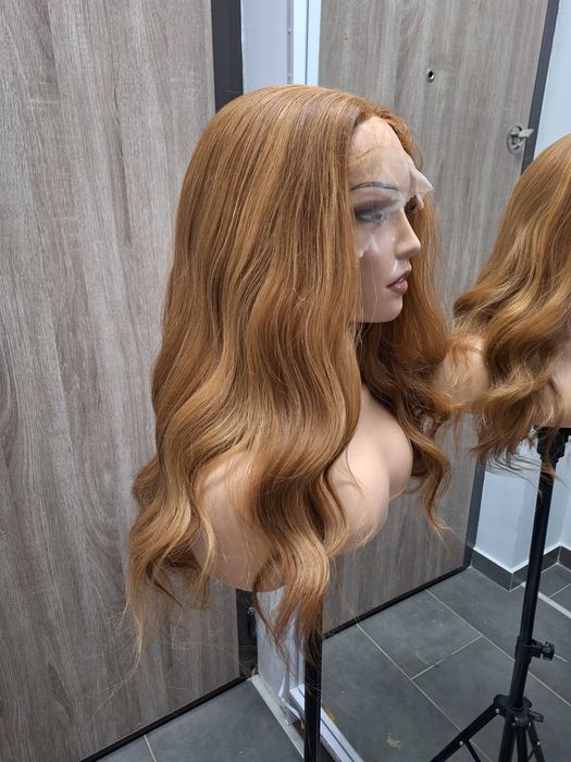 Peruka Kręcona Długa Ruda Na Siatce Lace Front Wig