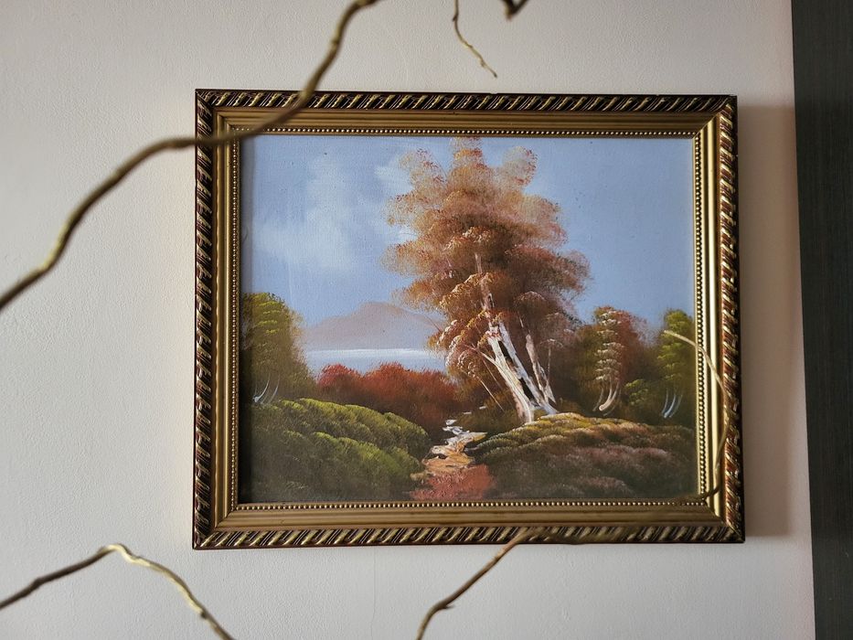 Obraz olejny "Brzozy", w drewnianej ramie.