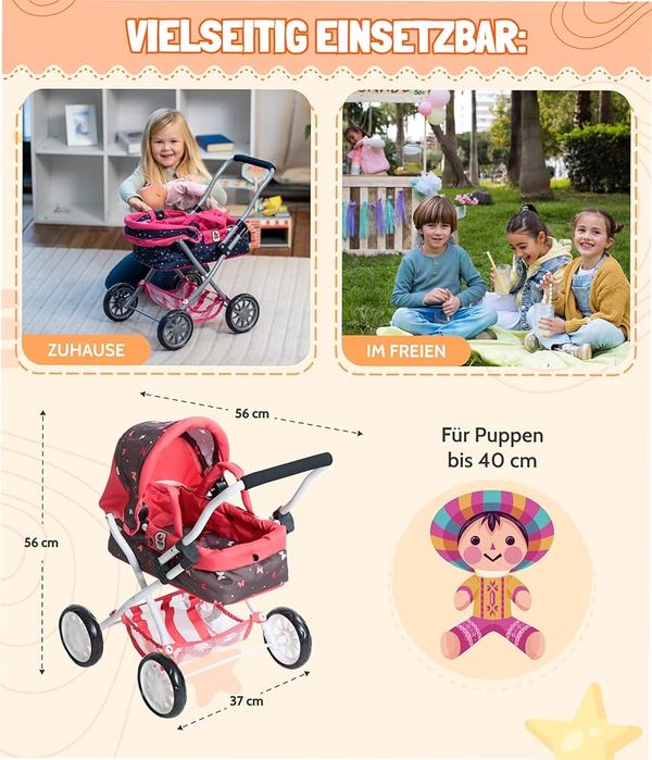 Коляска для ляльок Bayer Chic Smarty Dots 555 29  фіолетова/рожева