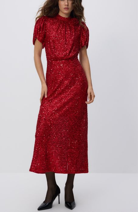 Cekinowa sukienka z bufistymi rękawami rozm. L