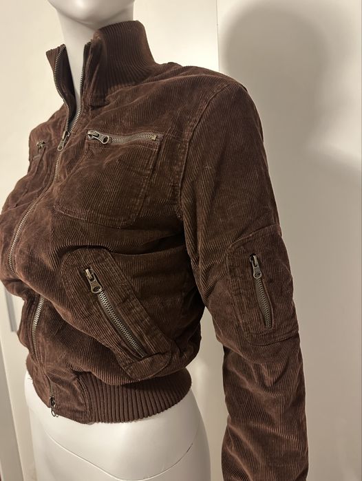 Sztruksowa kurtka damska brazowa czekoladowa xs