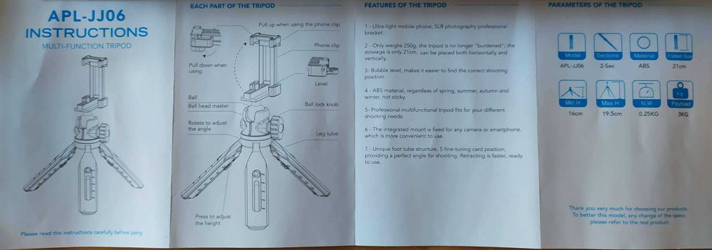 Uchwyt, statyw do telefonu, aparatu Tripod Apexel APL-JJ06