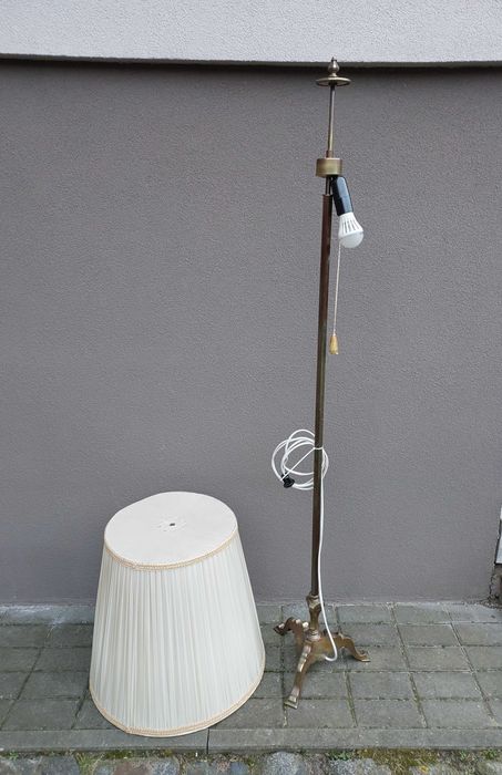 Stara lampa stojąca podłogowa mosiądz 172cm abażur E047