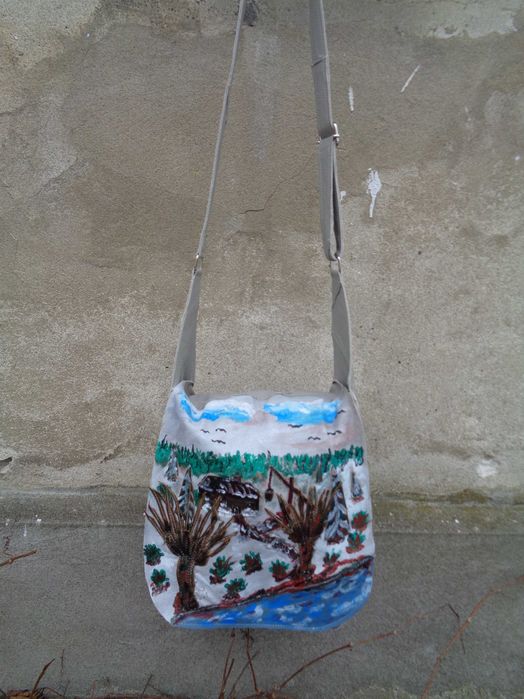 WYPRZEDAŻ  Artystyczna skórzana torebka z widokiem.  Handmade