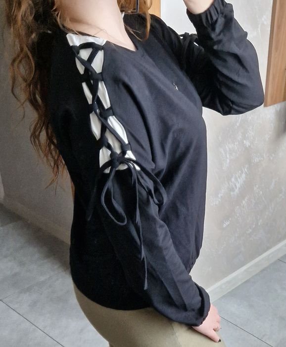 Bluza damska wiązane rękawy czarna Nowa Uni