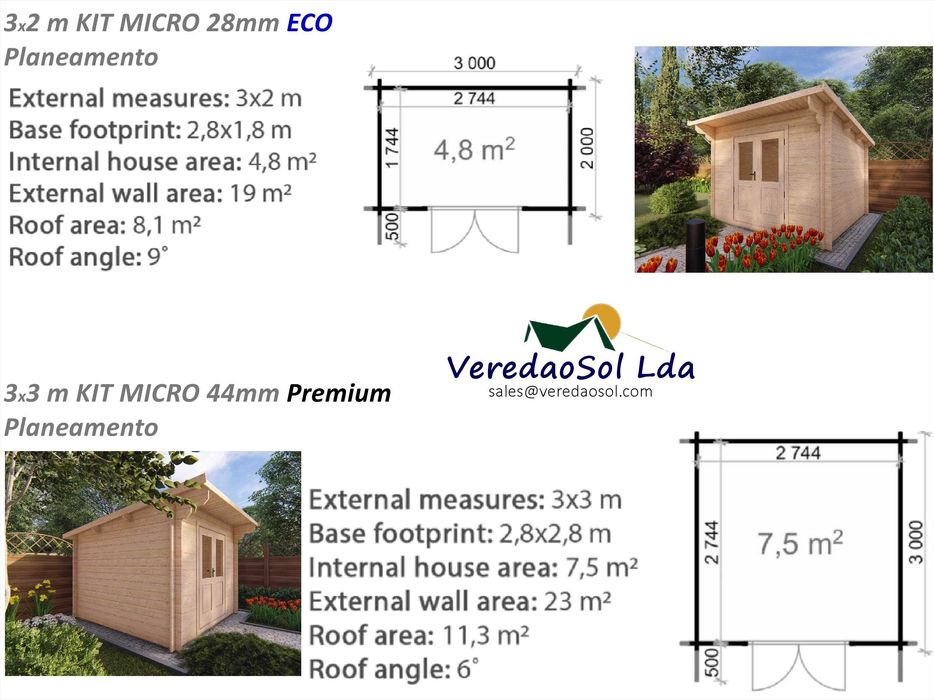 Casa madeira KIT MICRO 28mm Eco 3x2 m Coberta 9m²