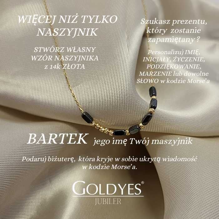 złoty naszyjnik z HEMATYTEM i złotymi kulkami próba złota 585