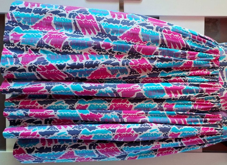 Różowa niebieska bawełniana sukienka Laura Ashley vintage retro