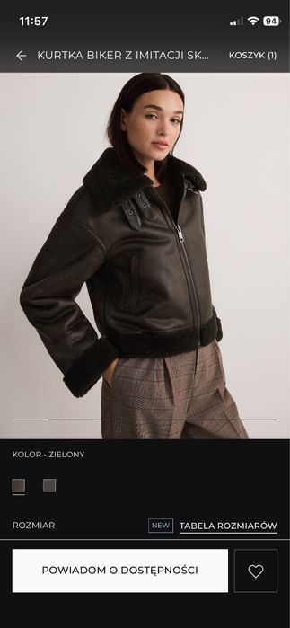 Kurtka biker z imitacji skóry khaki 38 Reserved kozuszek