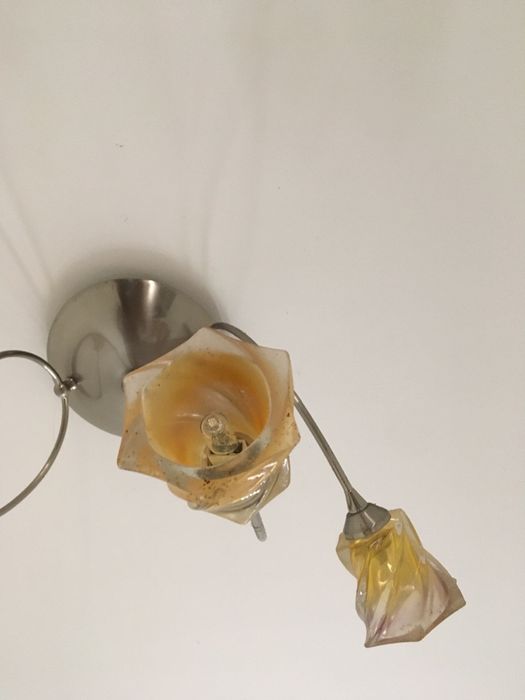 Candeeiros inox/vidro flor amarelo