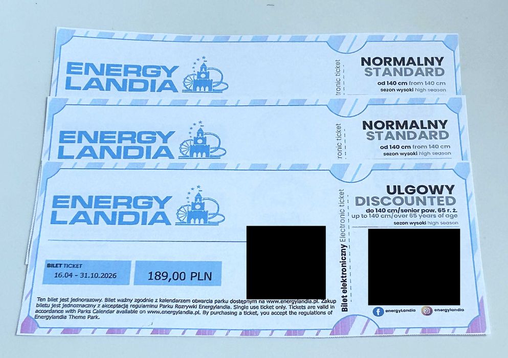 3 bilety do parku rozrywki Energylandia