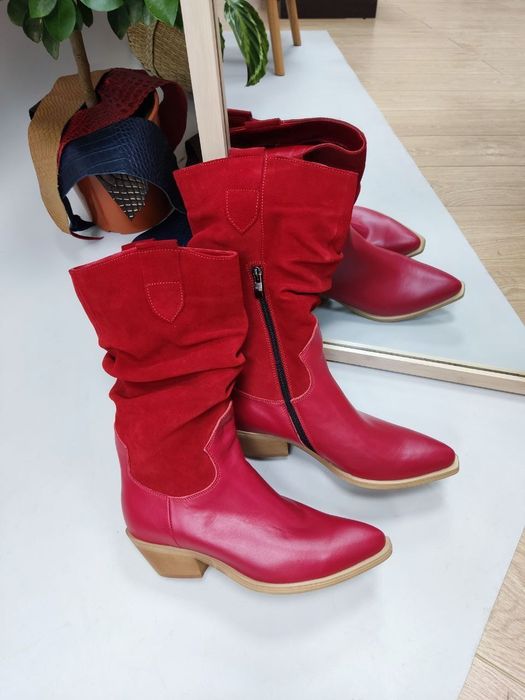 Сапоги казаки, натуральна шкіра замша 38р