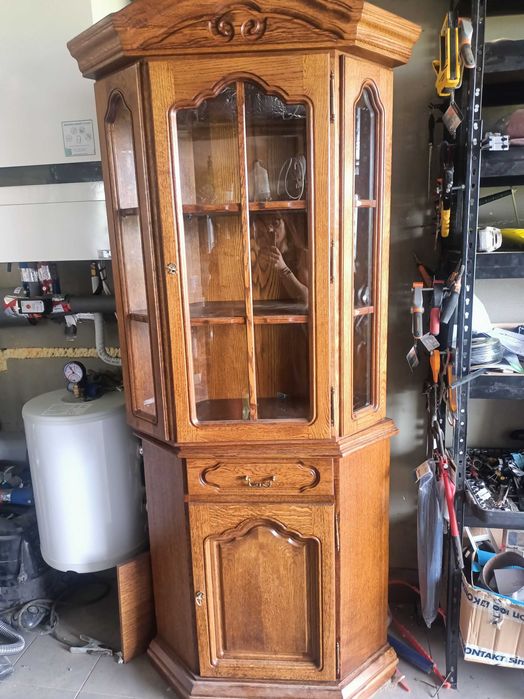 Witryna, barek, szafka narożnikowa dębowa