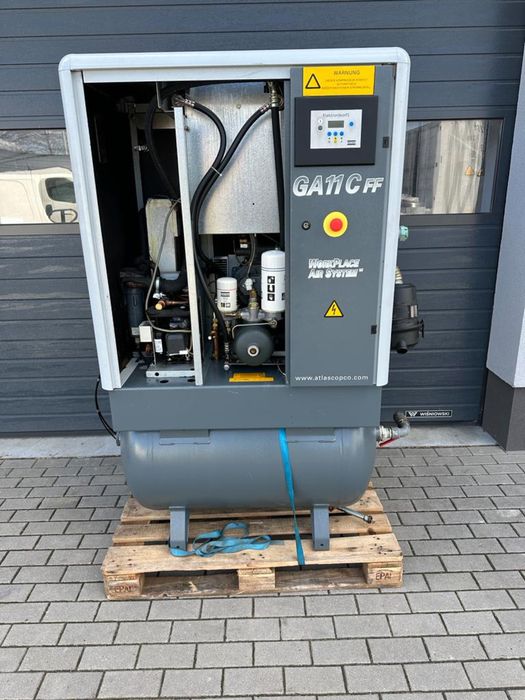 Kompresor 11KW śrubowy sprężarka Atlas Copco GA 11 FF osuszacz komplet