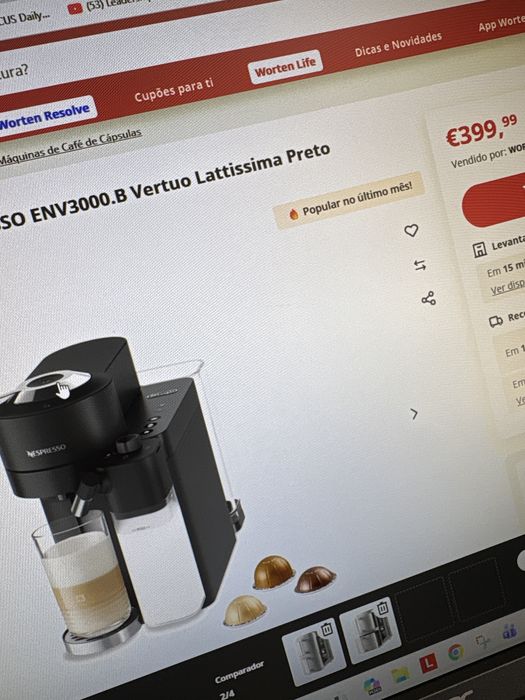 Maquina de Cafe Nespresso ENV3000.B Vertuo Latissima Preta