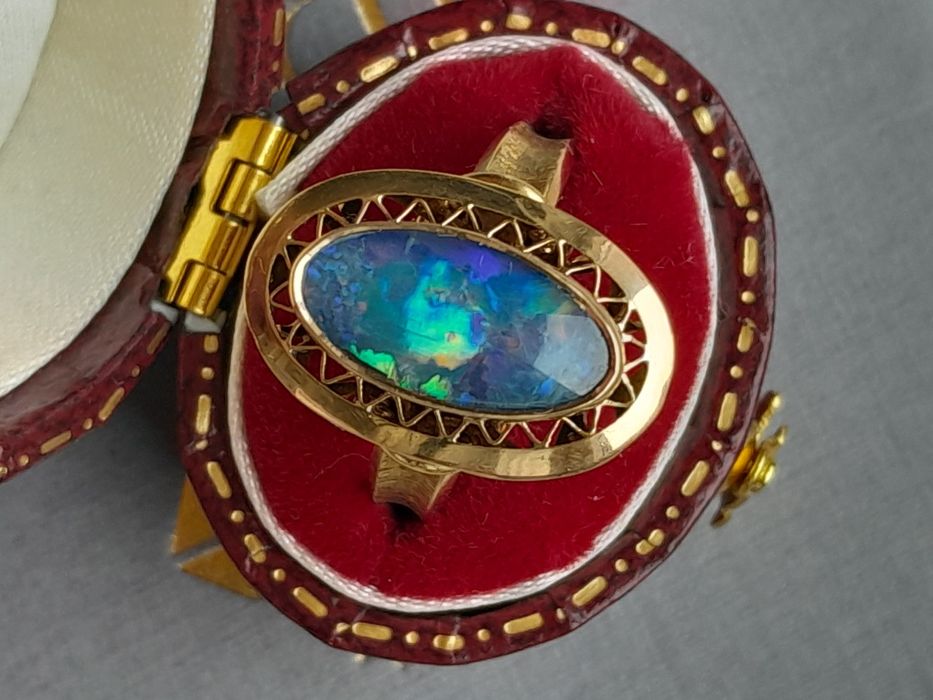 R.15 Zabytkowy Pierścionek 4.8g Złoto 750 Opal Tryplet WYCENA