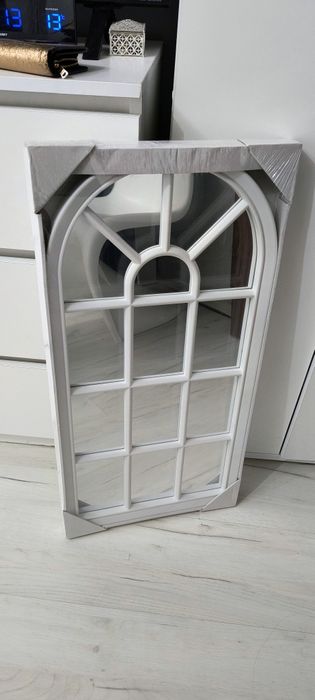 Ozdoba scienna - Lustro w kształcie okna białe