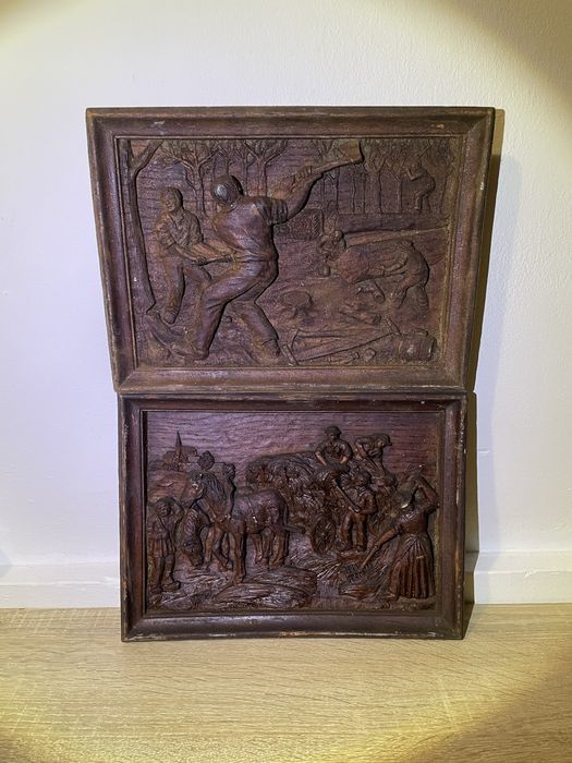 Rzeźba w drewnie płaskorzeźba scynerka relief sztuka obraz