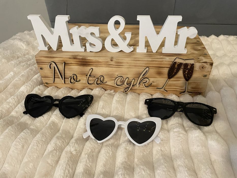 Drewniana podstawka pod alkohol / okulary weselne / MR & MRS / ślub
