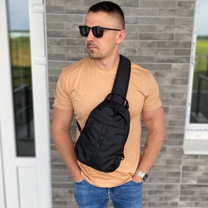 Сумка нагрудна через плече слінг чоловіча чорна Soft Shell